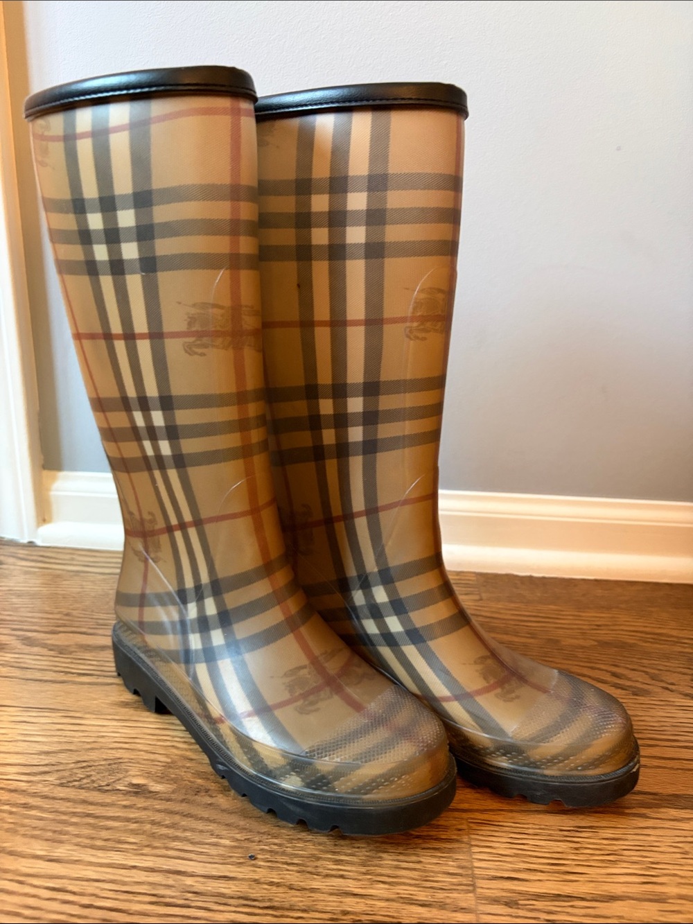 Burberry Beige and Black Nova Check Rain Boots